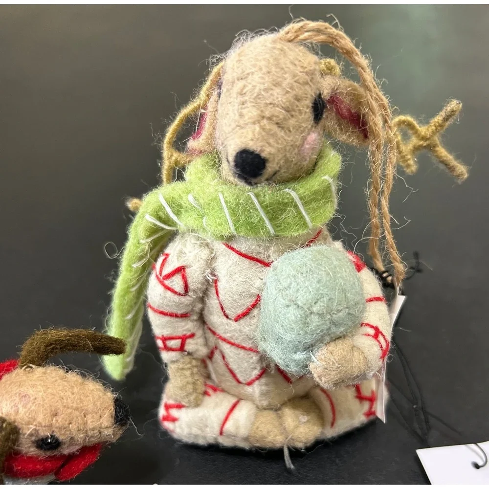 Creative Co-Op Ornaments Wool Felted Dog & Reindeer Set/2 Kellie Montana Holiday